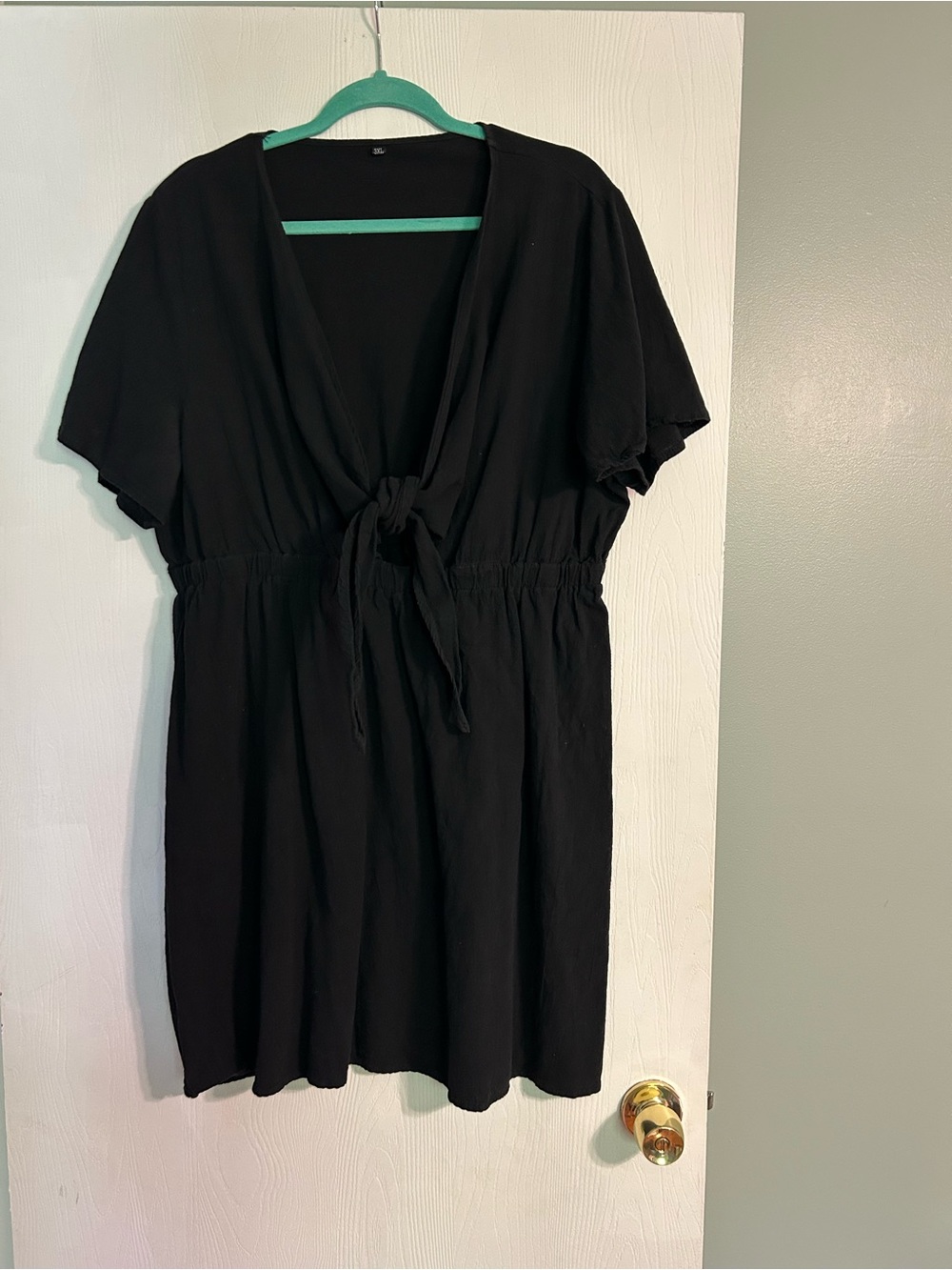 Black Tie-Front Short Sleeve Dress